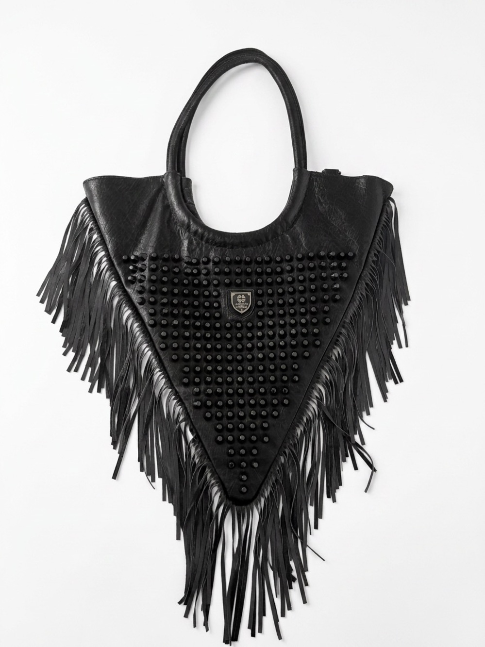 RARE Black Fringe Studded Leather Tote - Women Bags